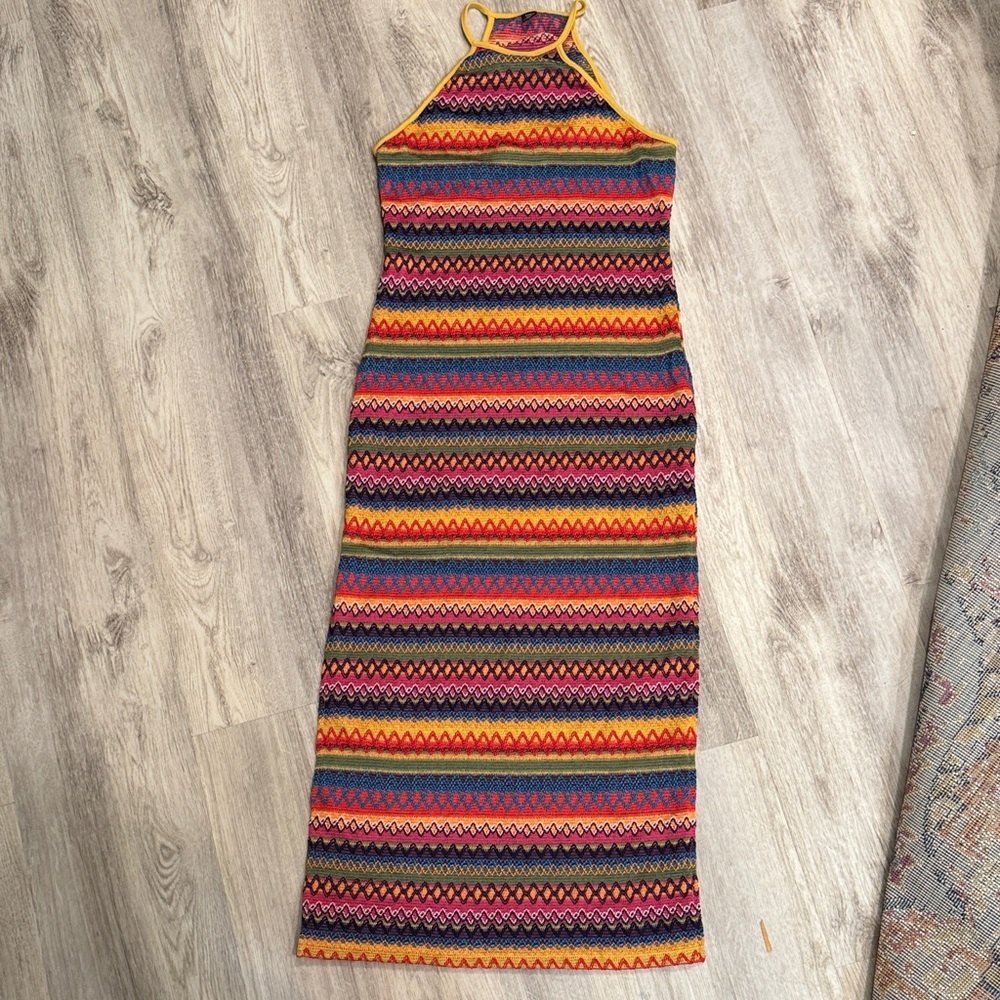 SHEIN Colorful Patterned Halter midi crochet style Dress